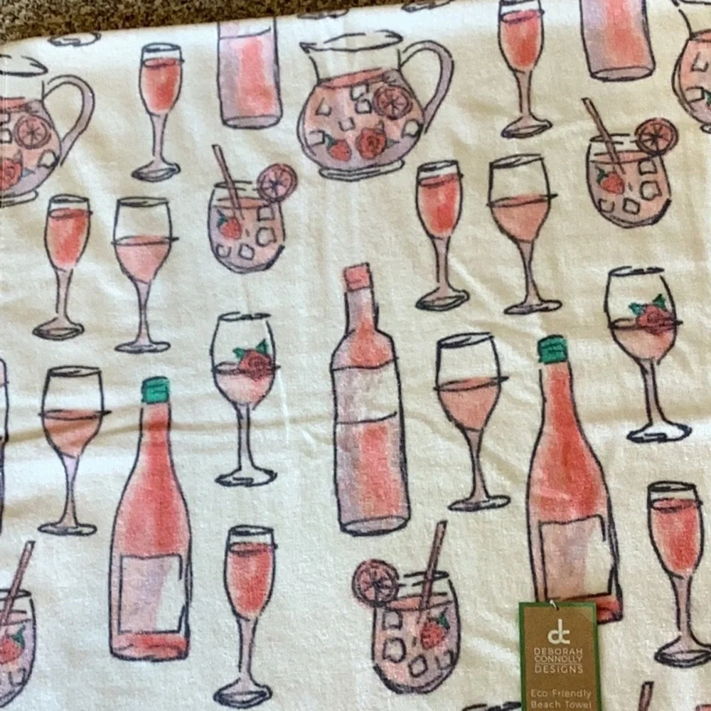 Wine and Cocktail Print Beach Towel